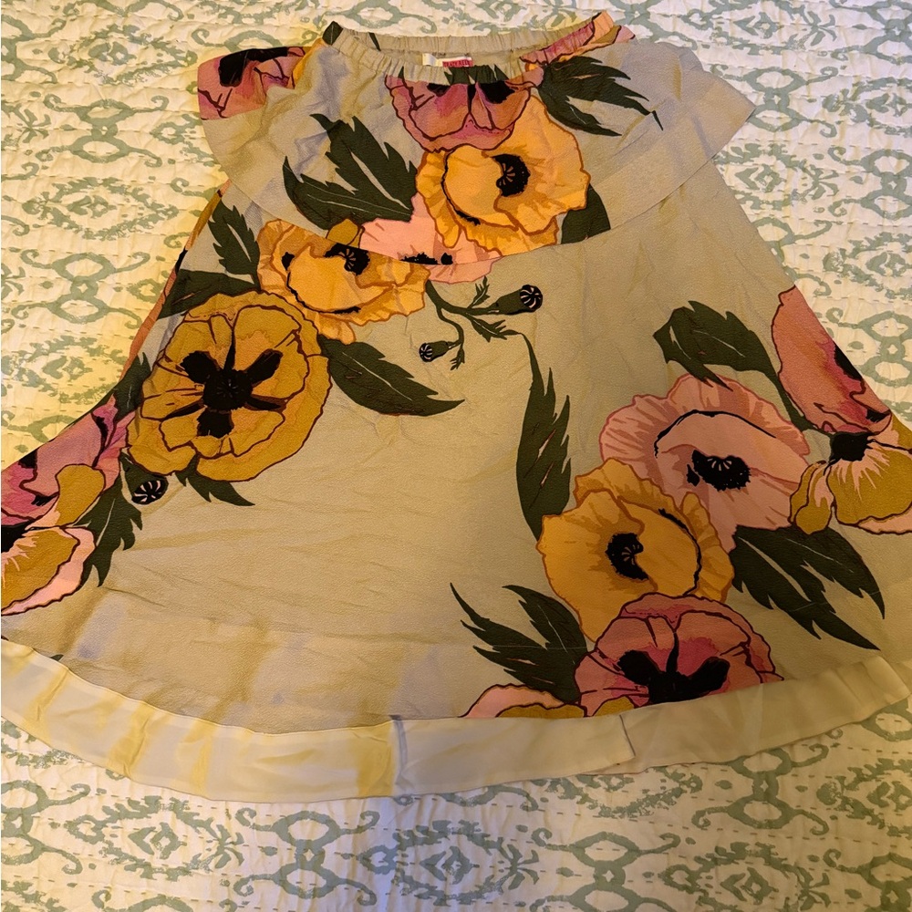 Tracy Reese Tan w/ Bright Floral Print Silk Women's Skirt